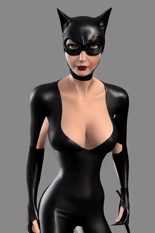 Image similar to 3d render of Catwoman, headshot, photorealistic, concept art, finalRender, octane, Unreal Engine