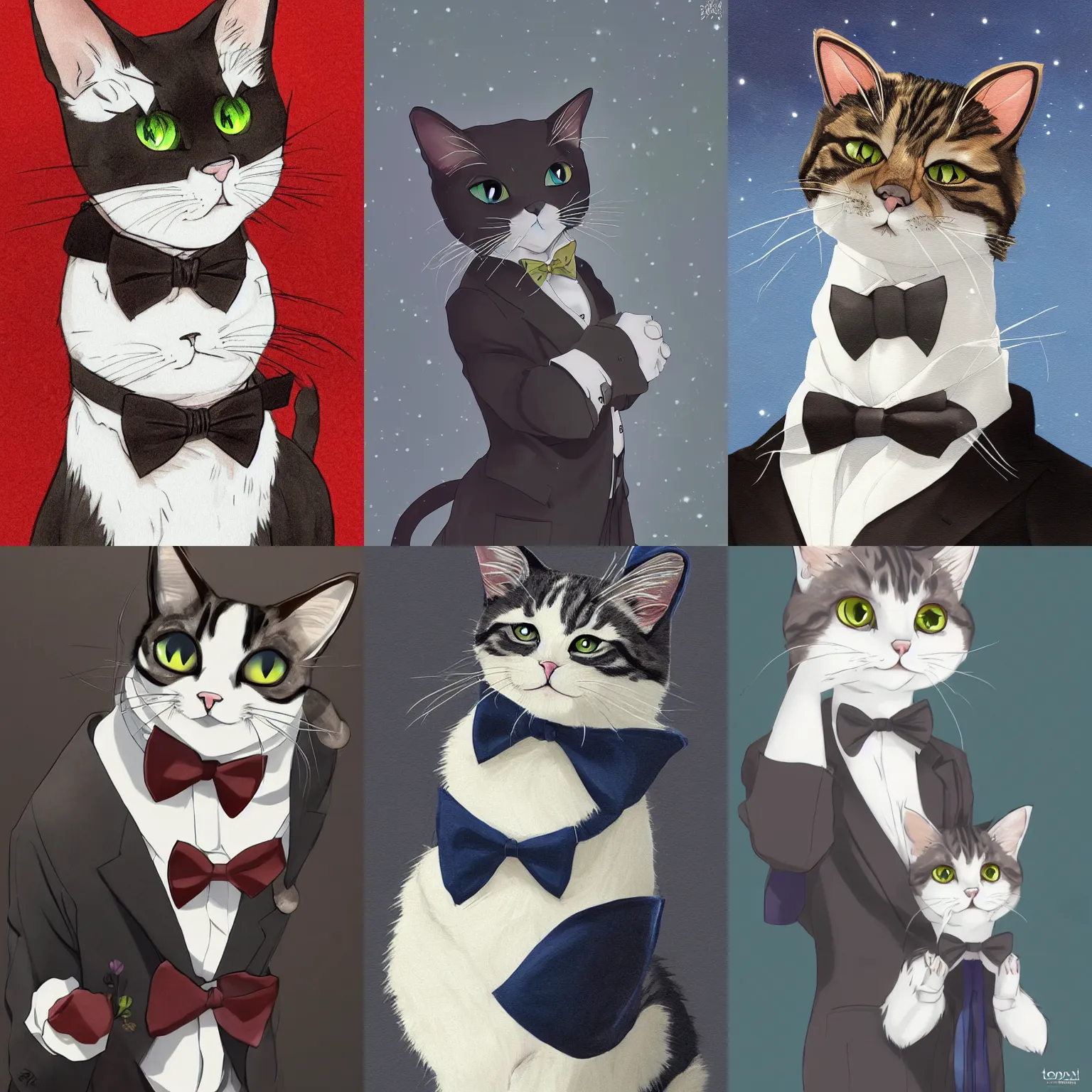 Prompt: Portrait of a cat with a bowtie, Anime Fantasy Illustration by Tomoyuki Yamasaki, Studio Kyoto, Ufotable, trending on artstation