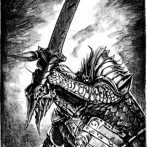 Prompt: goblin holding a sword, leather armor, sharp teeth, angry eyes, fantasy, dnd character, pen drawing, ink and paper, black and white, book illustration