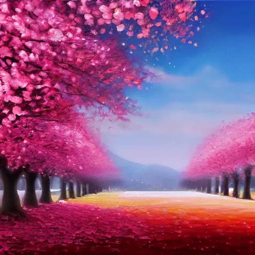 Image similar to beautiful cherry trees, trending on artstation, oil on canvas, matte painting