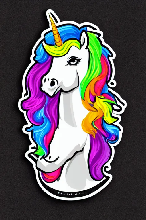 Image similar to A portrait of a gangster unicorn, sticker, highly detailed, colorful, illustration, smooth and clean vector curves, no jagged lines, vector art, smooth