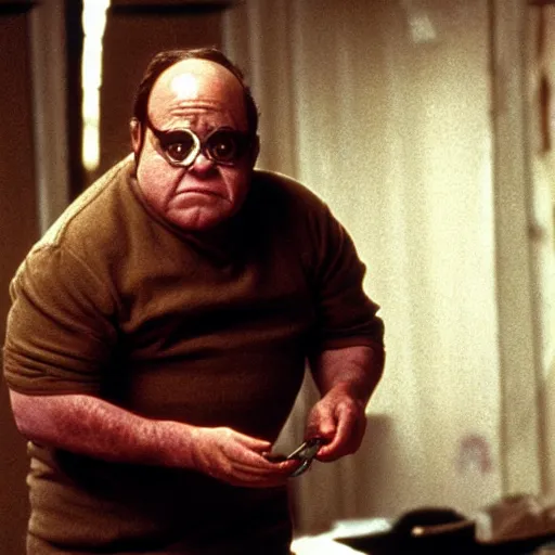 Image similar to A movie still of Danny Devito as Hannibal Lecter in Silence of the Lambs