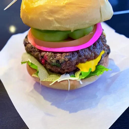 Prompt: cheeseburger made of cotton candy