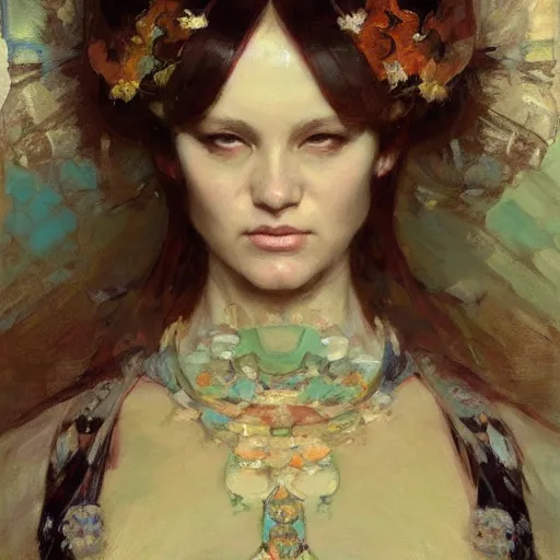 Prompt: mandelbulb portrait of a beautiful woman by ruan jia, greg manchess, mucha