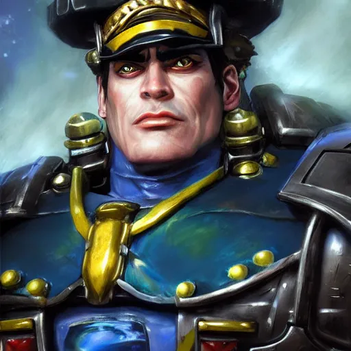 Image similar to Jotaro Kujo as a space marine Primarch, warhammer 40k, closeup character portrait art by Donato Giancola, Craig Mullins, digital art, trending on artstation