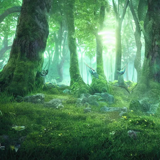 Image similar to 8 k hd detailed octane render of an enchanted fae forest