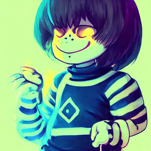 Prompt: undertale Frisk, detailed concept art by Ross Tran