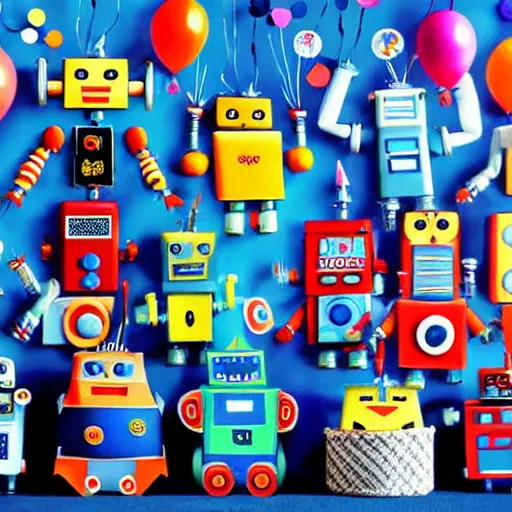 Image similar to robots having a cool party birthday party, highly detailed