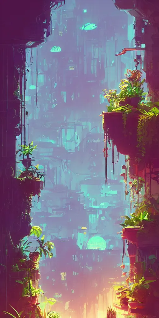 Prompt: lush windowsill with plants on it, looking out toward a solarpunk cityscape, vignette of Victorian windowsill, detailed digital concept art by anton fadeev and marc simonetti, trending on artstation