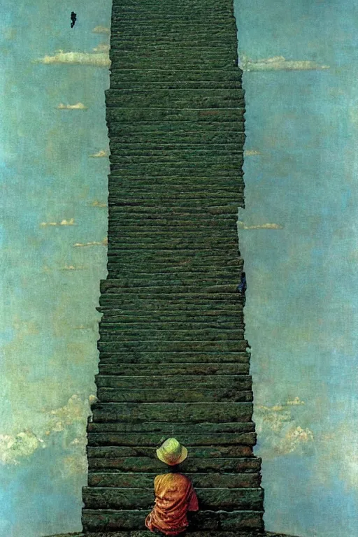 Prompt: a stairway to heaven by norman rockwell and zdzislaw beksinski