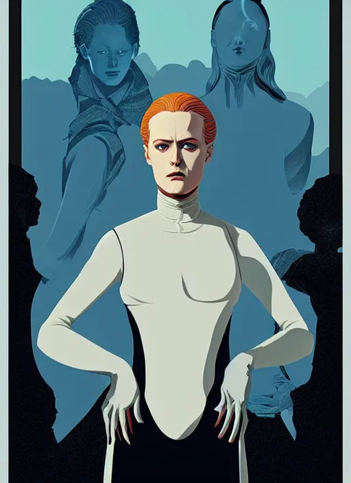 Image similar to a portrait of Evan Rachel Wood as Dolores, in the show Westworld, poster artwork by Michael Whelan and Tomer Hanuka, clean