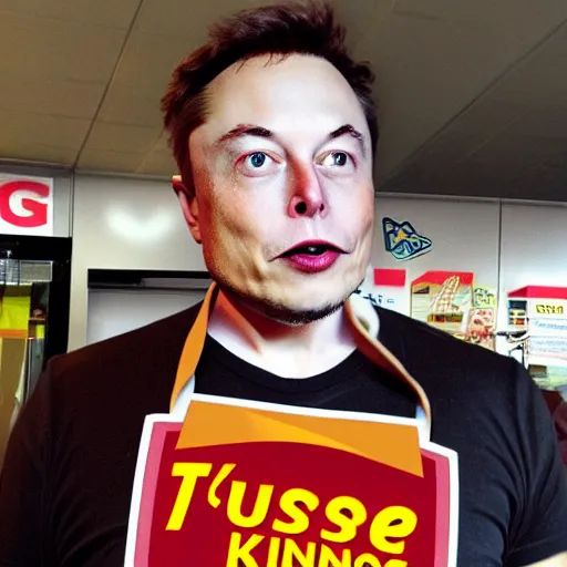 Image similar to elon musk as a burger king, hd photo