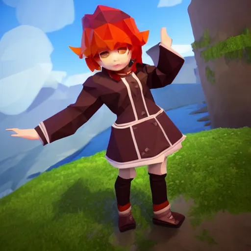 Prompt: ultra low poly modelling, clean shapes, isometric view, 1 6 bit colors, from touhou, a chibi girl, brown jacket with long sleeves, pigtails hair, volumetric lighting, fantasy, 4 k, intricate, hyper realistic, by blizzard, warcraft 3, backlit