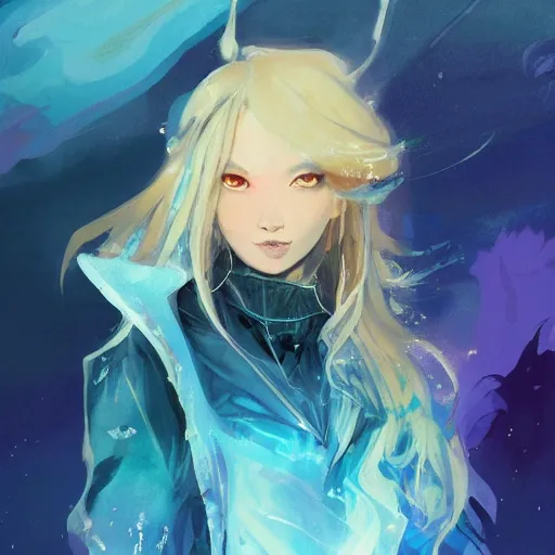 Prompt: highly detailed portrait of a pretty black mage lady with wavy blonde hair, by Dustin Nguyen, Akihiko Yoshida, Greg Tocchini, Greg Rutkowski, Cliff Chiang, 4k resolution, final fantasy inspired, vibrant but dreary northern lights technicolor color scheme!!! ((Ice and snow covered background))