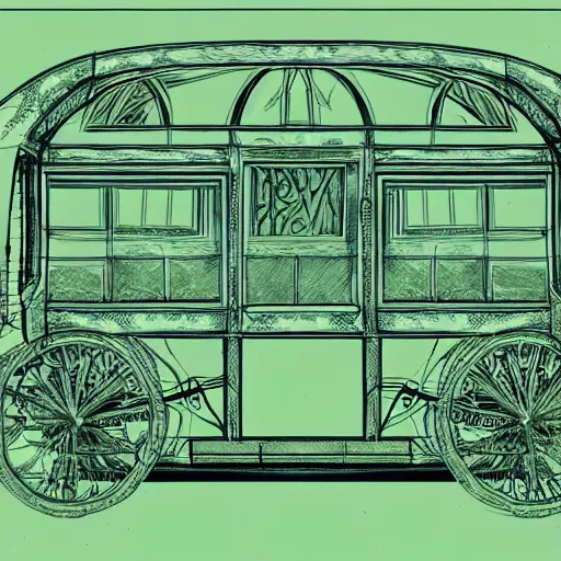 Image similar to annotated highly, detailed and intricate, sketch of the inside of a carriage cabin full of green green green plants, marker concept art style rendering, concept art, half blueprint, trending on artstation, intricate details, center frame, annotations