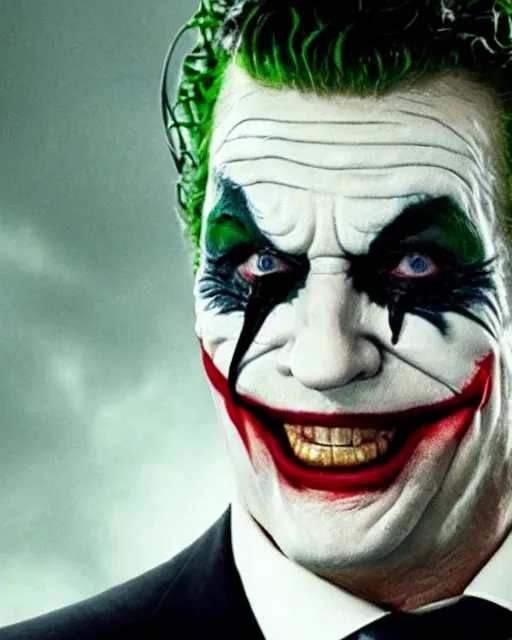 Image similar to Film still close-up shot of Vince McMahon as The Joker from the movie The Dark Knight