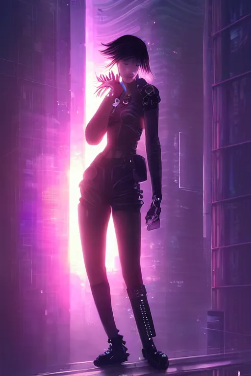 Prompt: portrait futuristic stylish cyberpunk young female pirate, in futuristic stormy electric flashing tokyo rooftop cyberpunk night, ssci-fi, fantasy, intricate, very very beautiful, elegant, neon light, highly detailed, digital painting, artstation, concept art, soft light, hdri, smooth, sharp focus, illustration, art by tian zi and craig mullins and WLOP and alphonse mucha