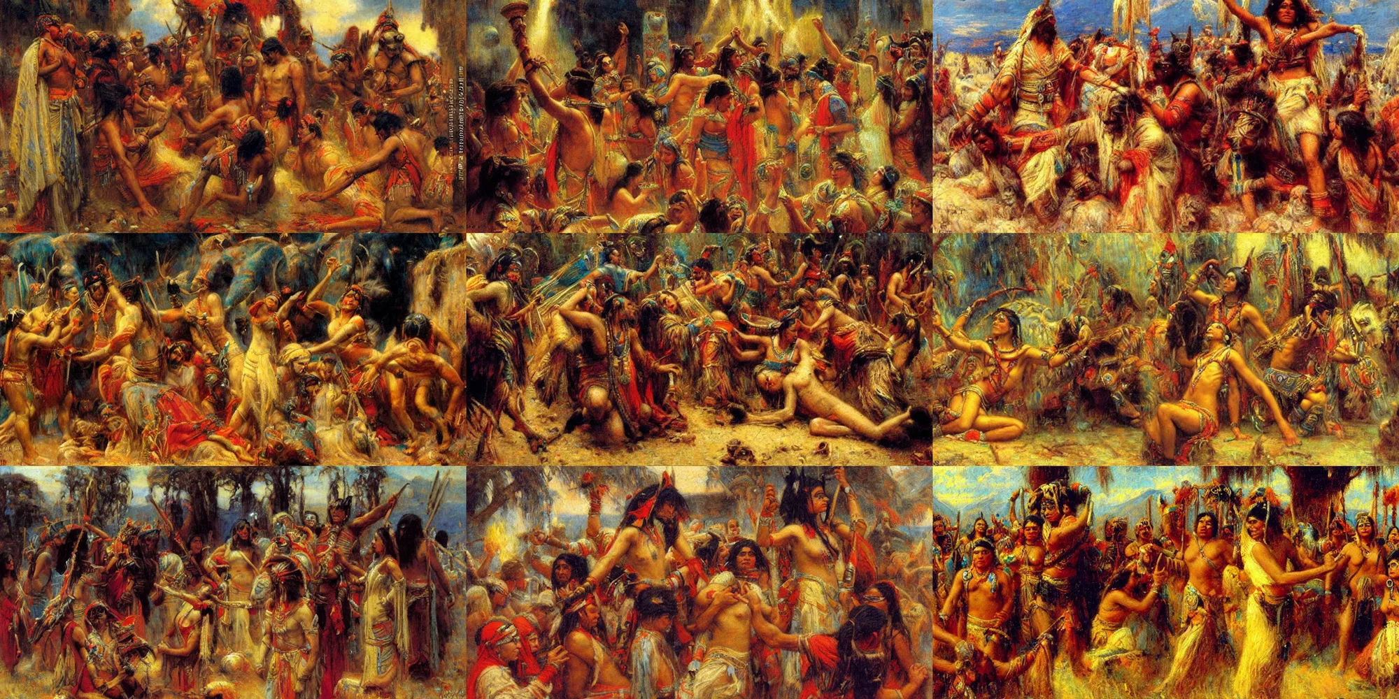 Prompt: inca's sacrifice, painted by gaston bussiere