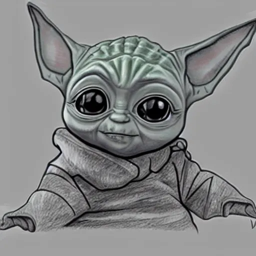 Image similar to pencil sketch of low polygon cute baby yoda by Leonardo DaVinci