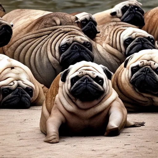 Image similar to a Walrus-Pug Hybrid, A Walrus that looks like a pug, huge tusks, afternoon hangout, good times photograph, candid