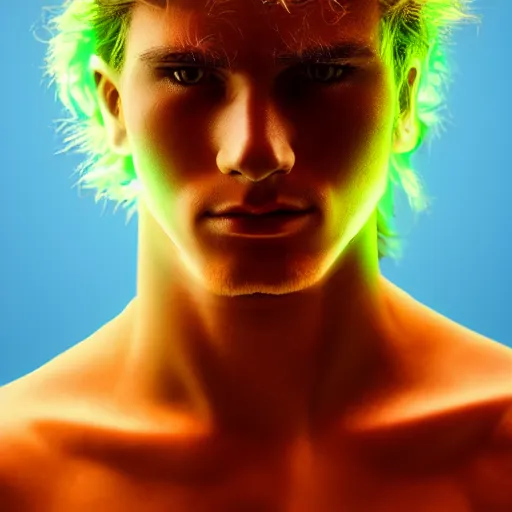 Image similar to a male, glowing, frontal view, cool looking, high resolution