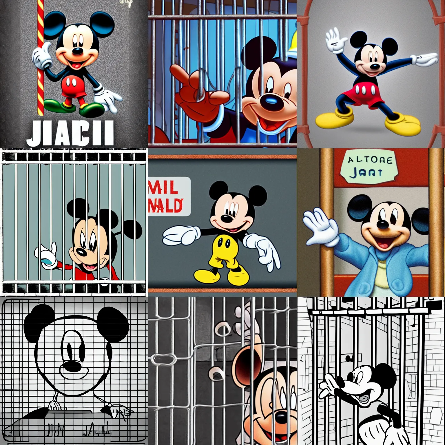 Image similar to Mickey in jail, by Disney