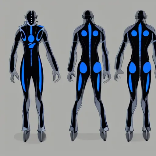 Prompt: male, science fiction suit, character sheet, concept art, stylized, exaggerated proportions, concept design