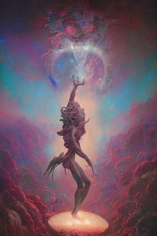 Image similar to god of nebula portals, fantasy drawing, ultra realistic, wide angle, art nouveau, intricate details, rainbowshift, vivid colors, highly detailed by peter mohrbacher, wayne barlowe, maxfield parrish, aaron horkey, gaston bussiere, craig mullins