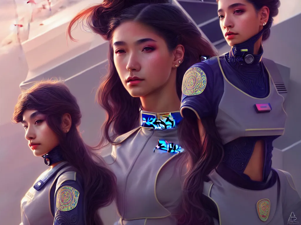 Image similar to portrait futuristic venezuela police uniform girl, at future neon light rooftop, ssci - fi and fantasy, intricate and very very beautiful and elegant, highly detailed, digital painting, artstation, concept art, smooth and sharp focus, illustration, art by tan zi and ayanamikodon and alphonse mucha and wlop