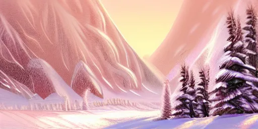 Prompt: snowy landscape, digital illustration, mountains, epic composition, ArtStation