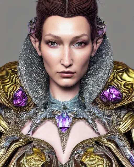 Image similar to a highly detailed metahuman 8 k close up render of bella hadid as alice in wonderland renaissance in iris van herpen dress schiaparelli in diamonds crystals swarovski and jewelry iridescent in style of alphonse mucha gustav klimt trending on artstation made in unreal engine 4