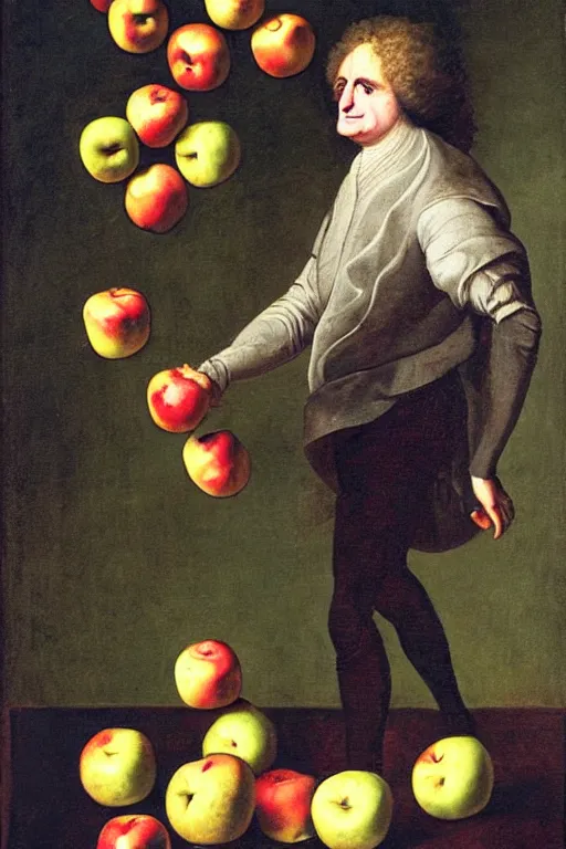 Prompt: isaac newton juggling apples