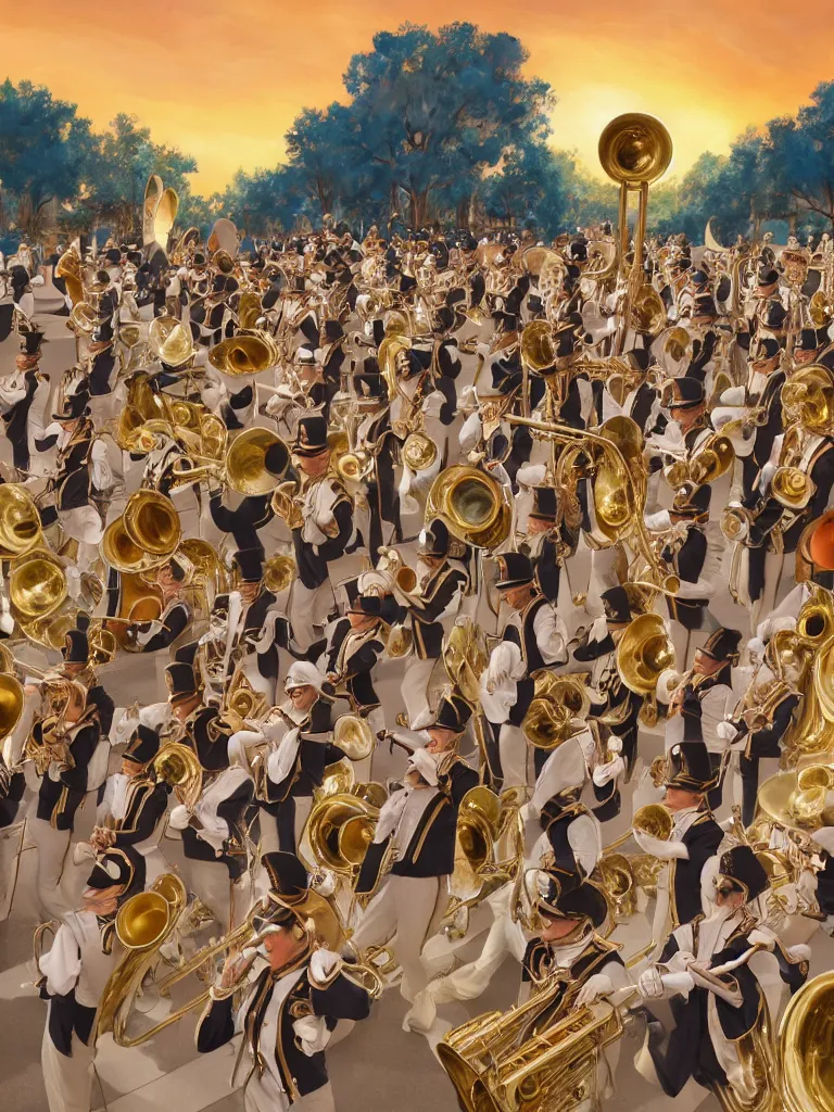 Image similar to marching band by disney concept artists, blunt borders, rule of thirds, golden ratio, godly light