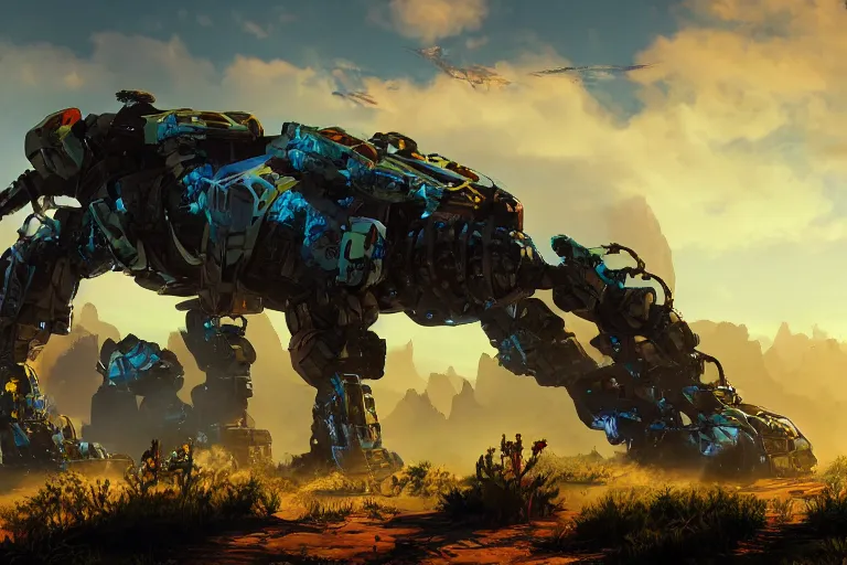 Image similar to slitherfang machine mecha animal beast robot of horizon forbidden west horizon zero dawn bioluminiscence global illumination ray tracing hdr fanart arstation by sung choi and eric pfeiffer and gabriel garza and casper konefal