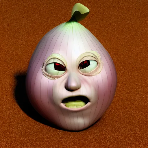 Prompt: 3d render, onion crying art, 2d