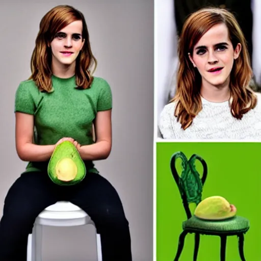 Image similar to emma watson as an avocado chair