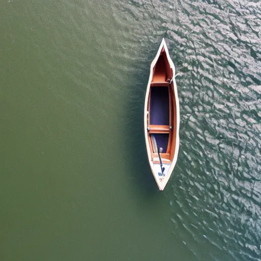 Prompt: photo of a rowboat from above in the style of Alison Shaw