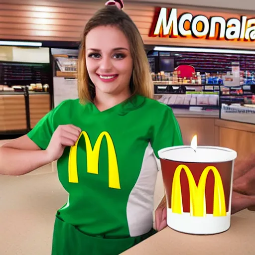 Image similar to mcdonald's employee holding a candle cartoon