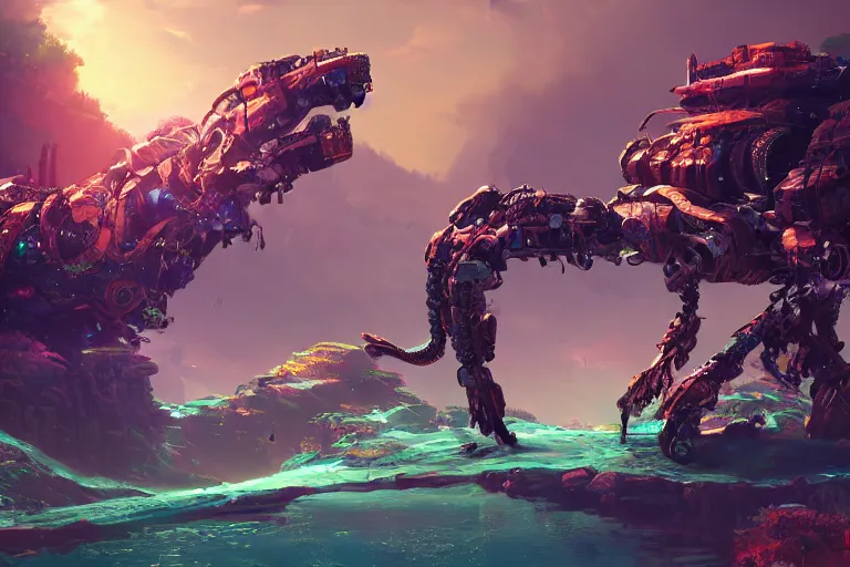 Image similar to clamberjaw machine mecanical creature robot of horizon forbidden west horizon zero dawn bioluminiscence global illumination ray tracing hdr fanart arstation by ian pesty and alena aenami artworks in 4 k