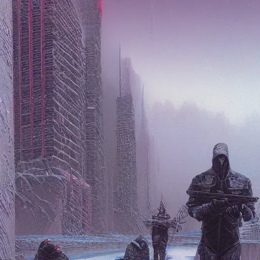 Image similar to mystic winter landscape, cyberpunk wayne barlowe