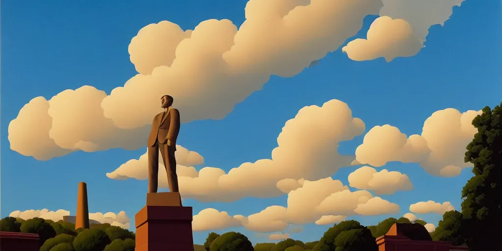 Prompt: statue, blue sky, summer evening, kenton nelson