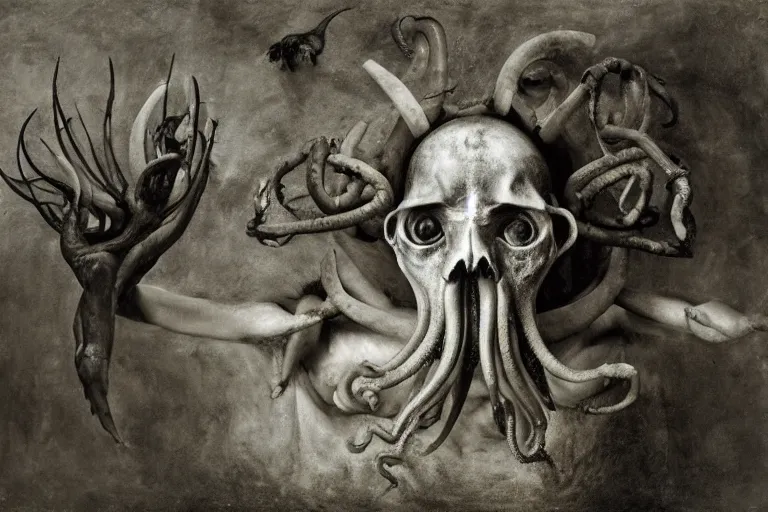 Prompt: joel peter witkin photo of cthulhu, annie liebovitz, bosch, odd nerdrum