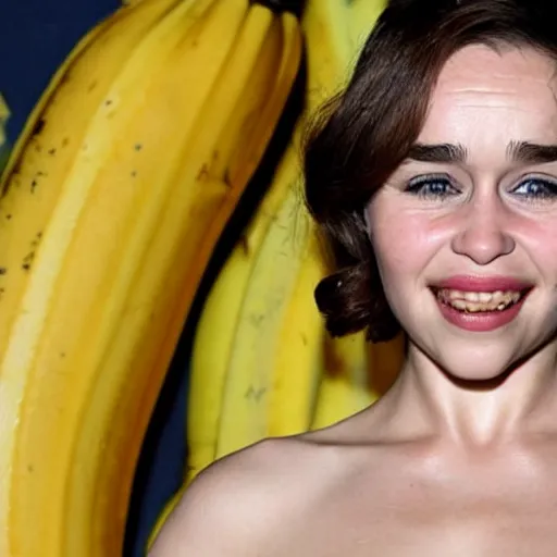 Prompt: emilia clarke cosplayed on a giant banana
