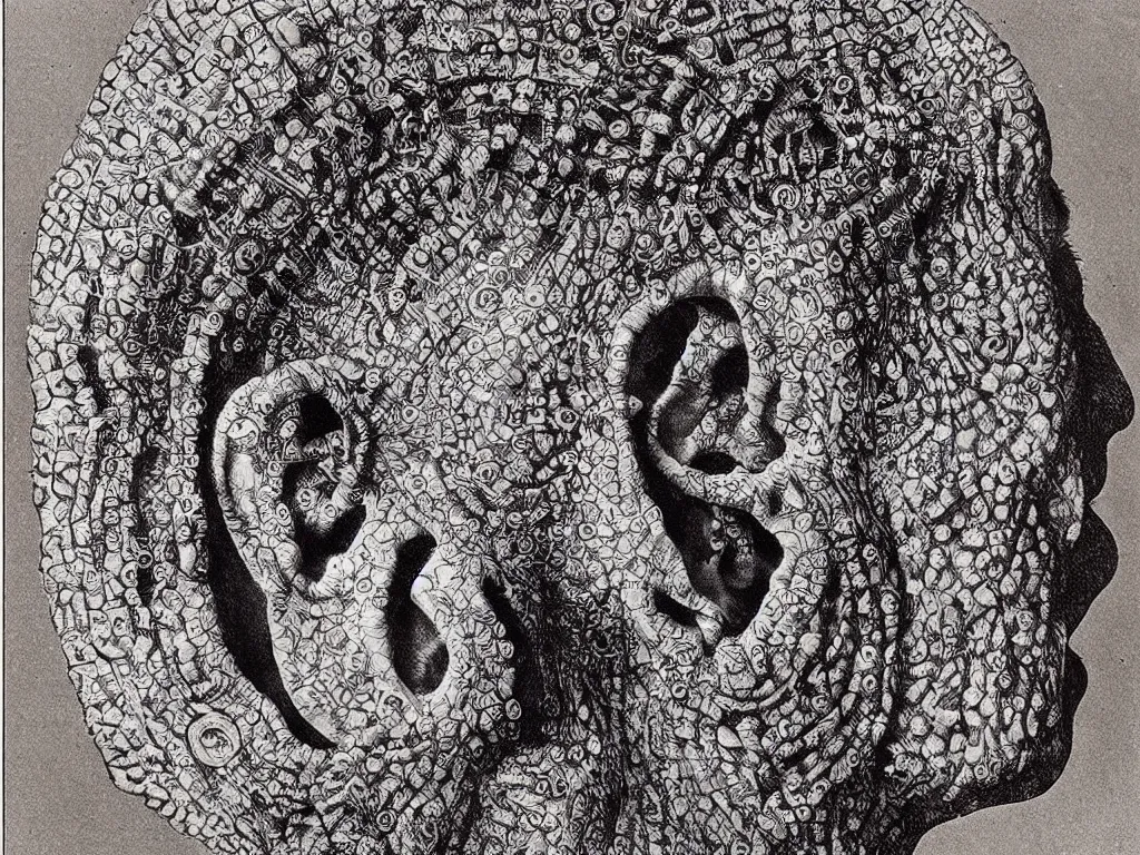 Prompt: Inside the ear. Painting by Ernst Haeckel, Rufino Tamayo