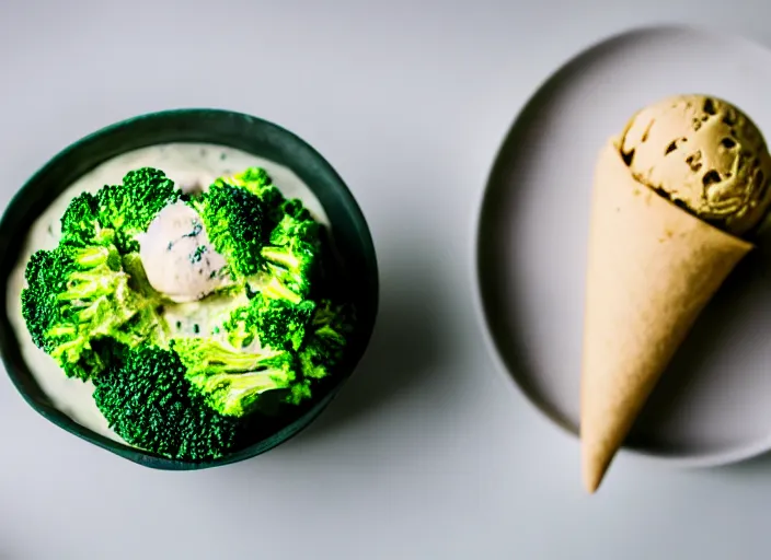 Prompt: dslr food photograph of broccoli ice cream, 8 5 mm f 1. 8