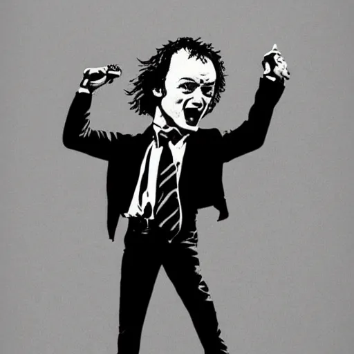 Prompt: angus young drawn by banksy