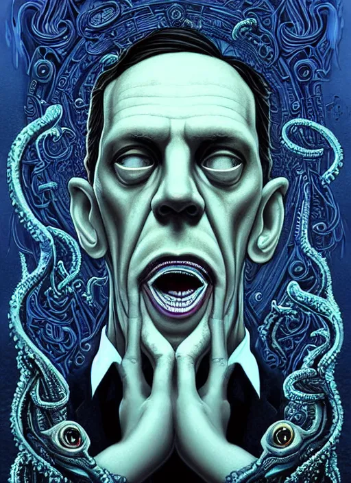 Prompt: lovecraft lovecraftian portrait of hugh laurie, cthulhu, pixar style, by tristan eaton stanley artgerm and tom bagshaw.
