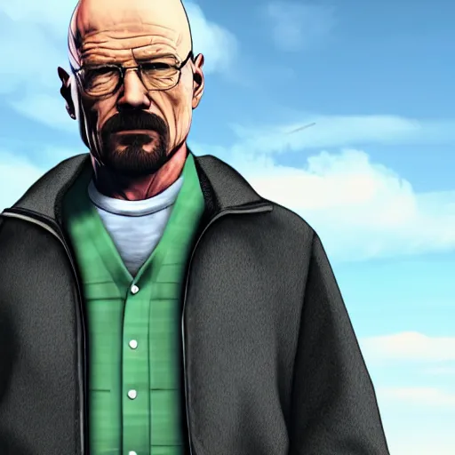 Image similar to Walter White on a GTA V Loading Screen, cell shaded art, 4K