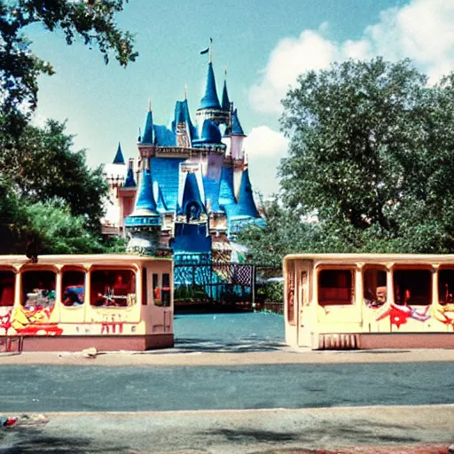 Image similar to abandoned disney park, 8 0 s photography