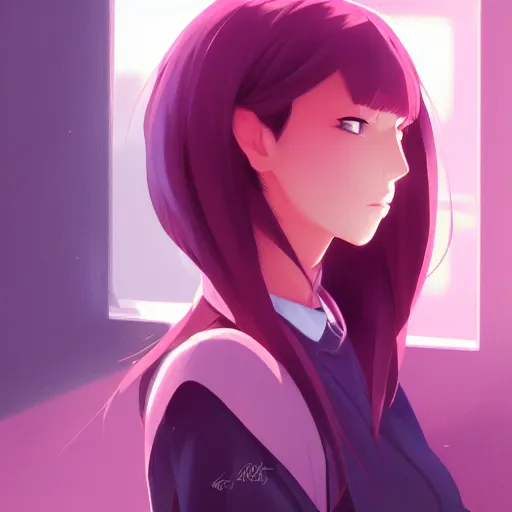 Prompt: portrait woman girl miss attractive eye catching official fanart behance hd artstation by Rossdraws and Jesper Ejsing, by Makoto Shinkai and Lois van baarle, ilya kuvshinov, portrait soft pink theme